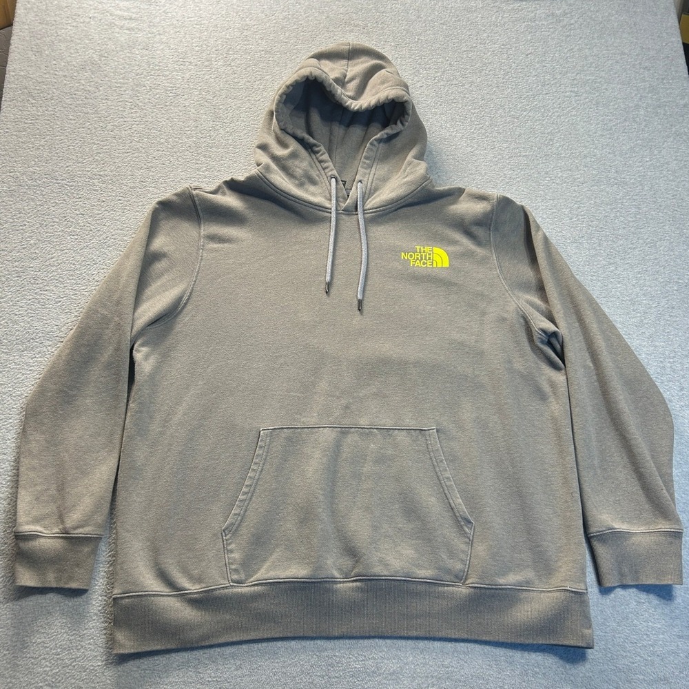 The North Face Hoodie Sweatshirt Mens XXL Gray Yellow Logo Pullover Outdoor